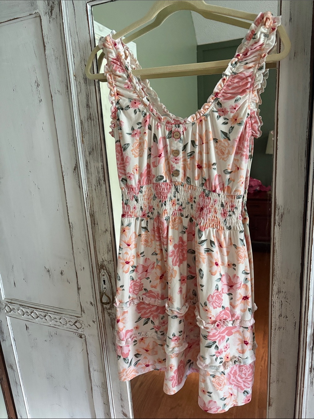 Floral Ruffled Summer Dress in Pink and Cream